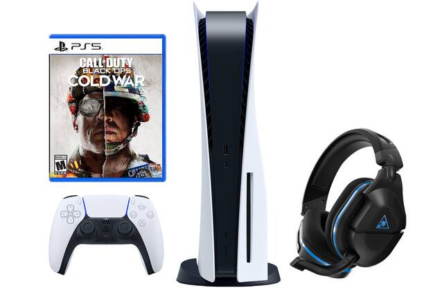 Video game console, controller, video game, headset