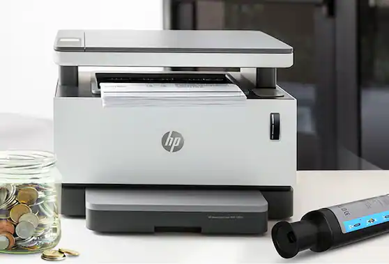 Printer and jar of coins