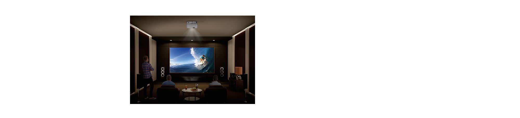People viewing movie in home theater