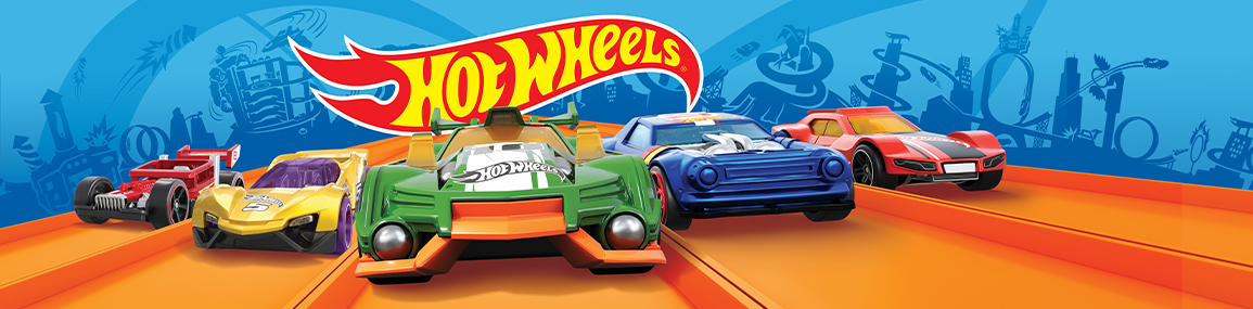 Hot Wheels toy cars on a track