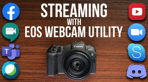 Streaming with EOS webcam utility, camera, social media symbols