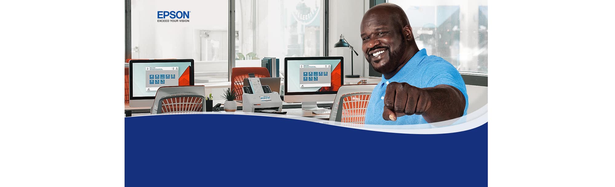 Epson. Exceed your vision. Shaquille O’Neal, scanners and computers
