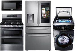 Microwave, range, refrigerator, washer