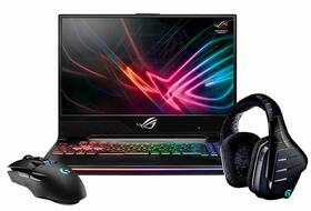 Laptop, mouse, headset