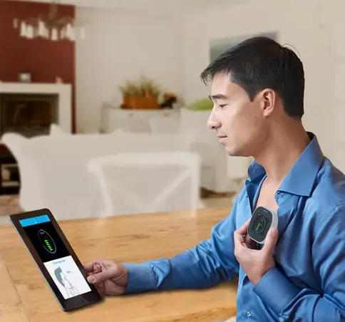 Person using medical exam device at home