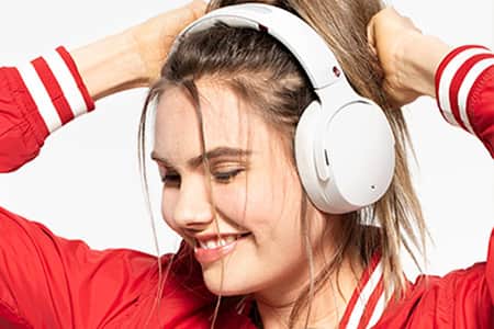 Woman wearing headphones