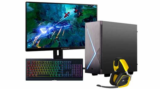 Computer, keyboard, monitor and headset