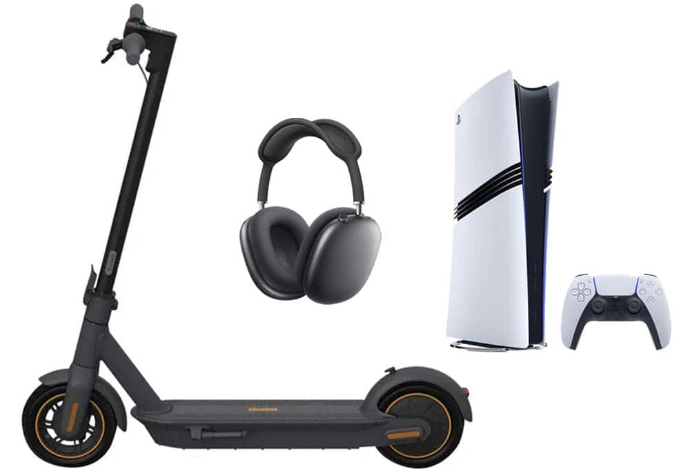 Headphones, gaming console, electric scooter