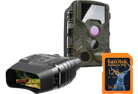 Binoculars, trail camera, memory card