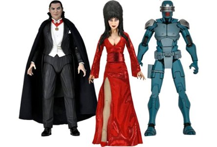 Dracula, Synja Patrol Bot, and Elvira action figures