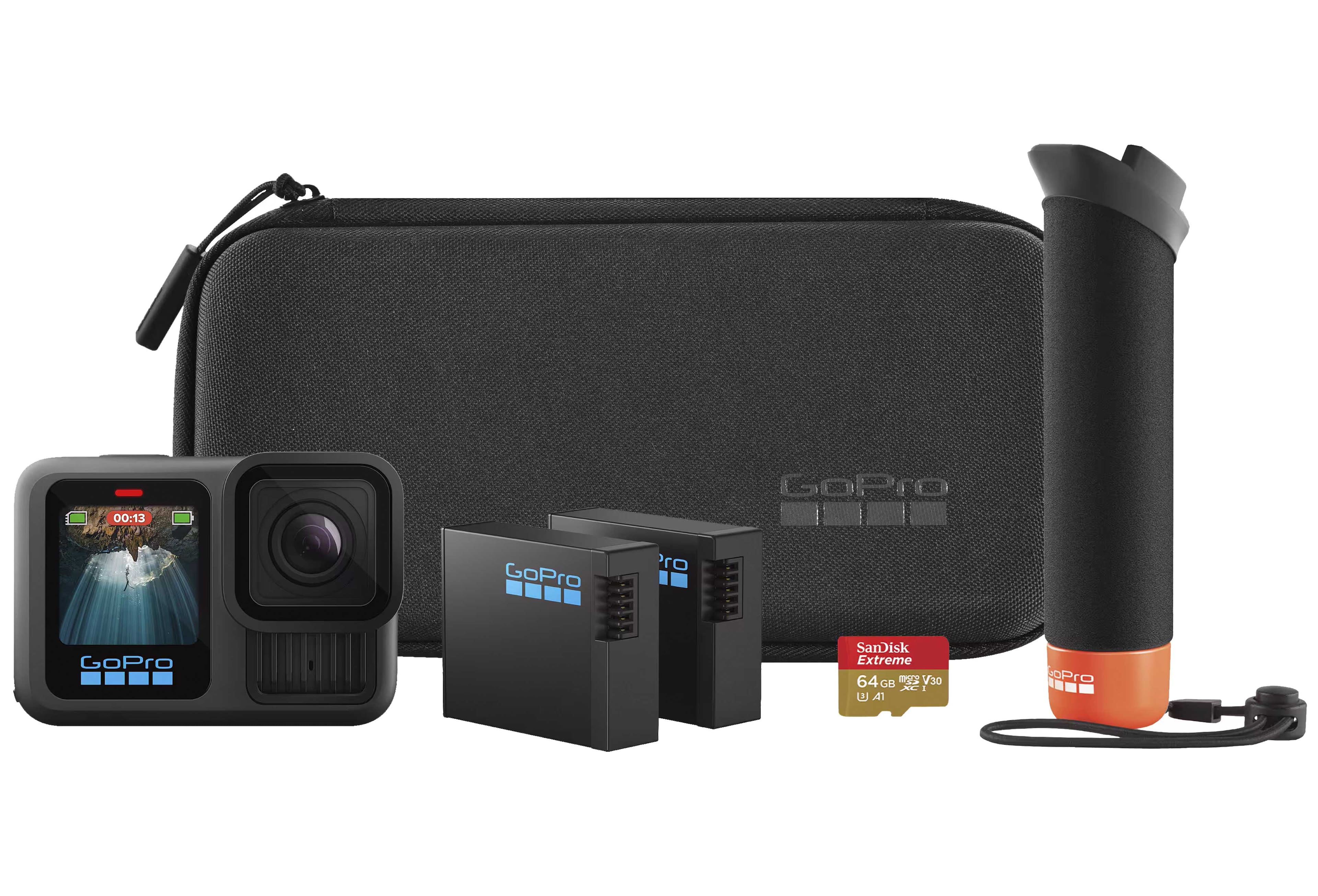 Action camera, camera bag, camera batteries, memory card and grip