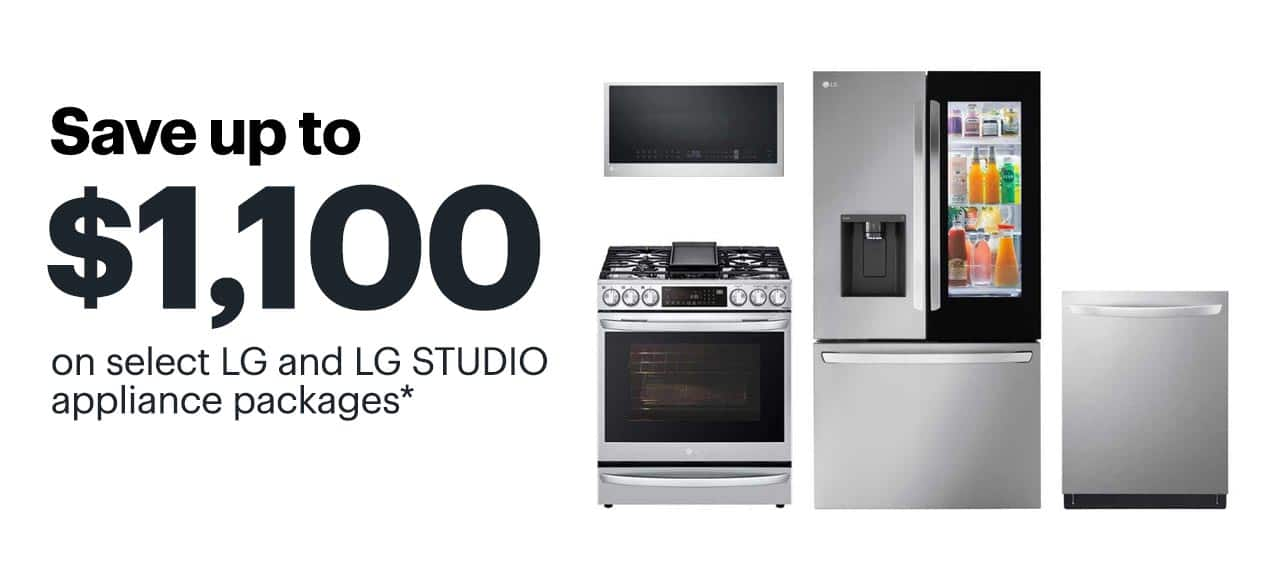 Save up to $1,100 on select LG and LG STUDIO appliance packages. Shop now. Reference disclaimer.