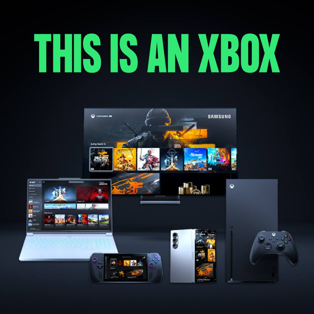 This is an Xbox. Smartphone, laptop, video game console and controller, handheld gaming device and television