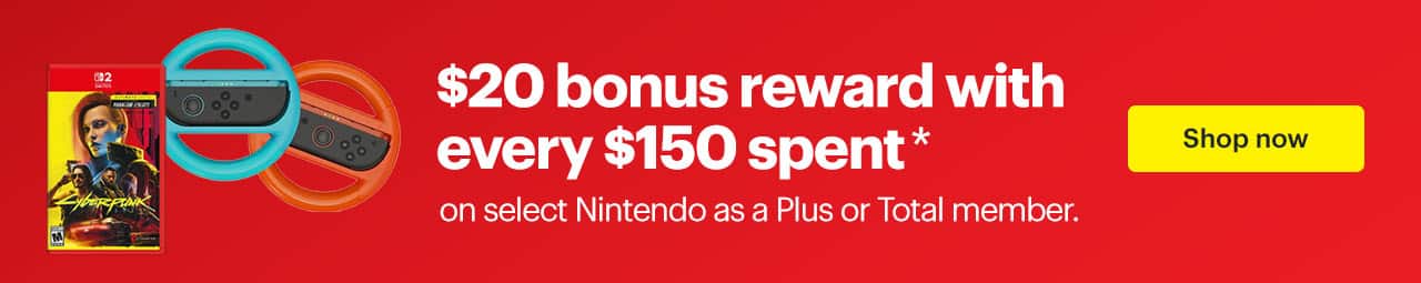 $20 bonus reward with every $150 spent on select Nintendo as a Plus or Total member. Shop now. Reference disclaimer.
