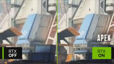 Image comparison, RTX off versus RTX on in the game Apex Legends
