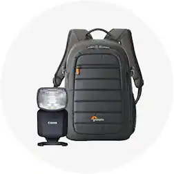 Camera flash, camera backpack