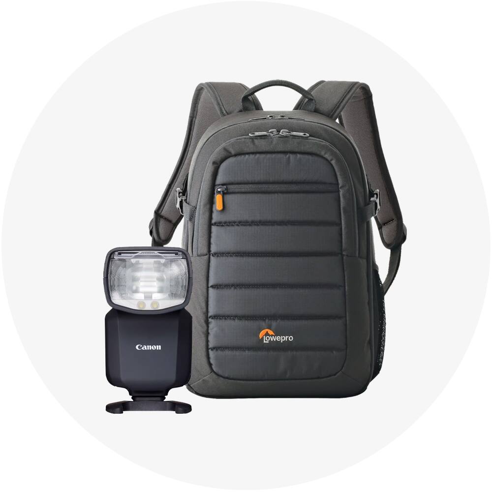 Camera flash, camera backpack