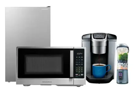 Mini fridge, microwave, coffee maker, juicer