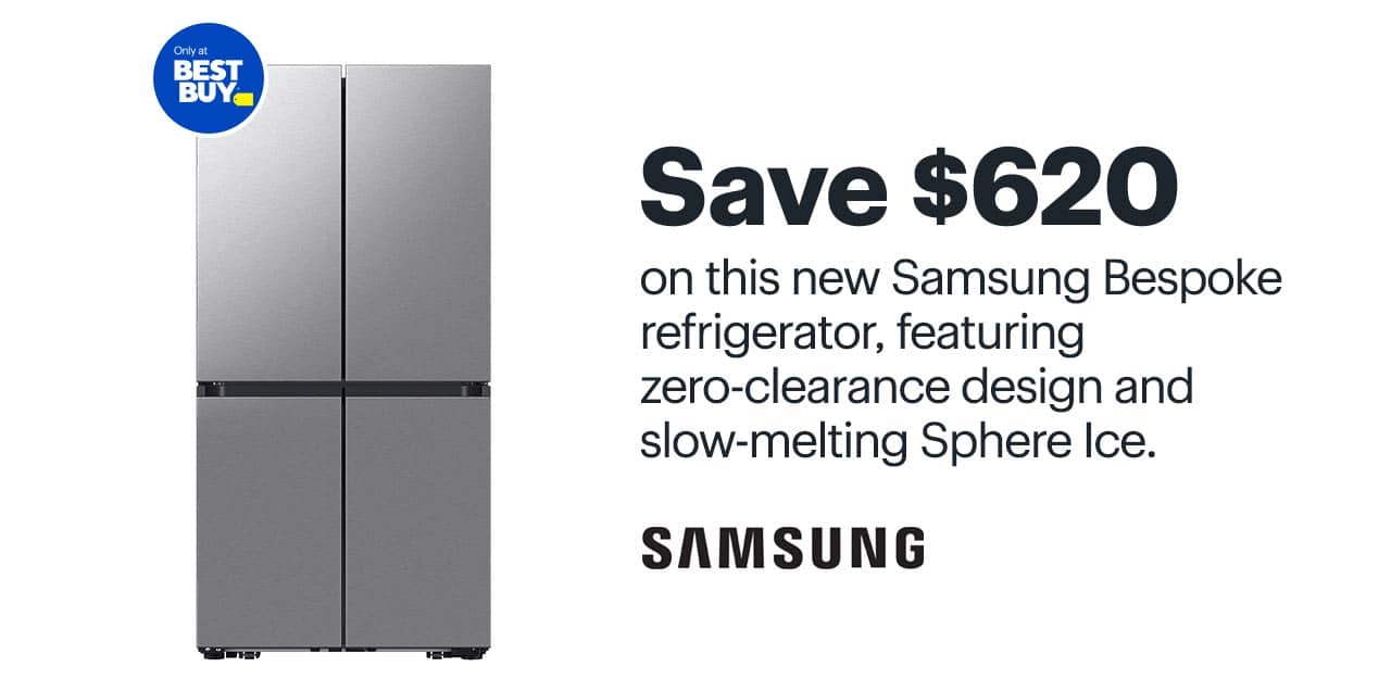 Save $620 on this Best Buy-exclusive Samsung Bespoke refrigerator, featuring zero-clearance design and slow-melting Sphere Ice