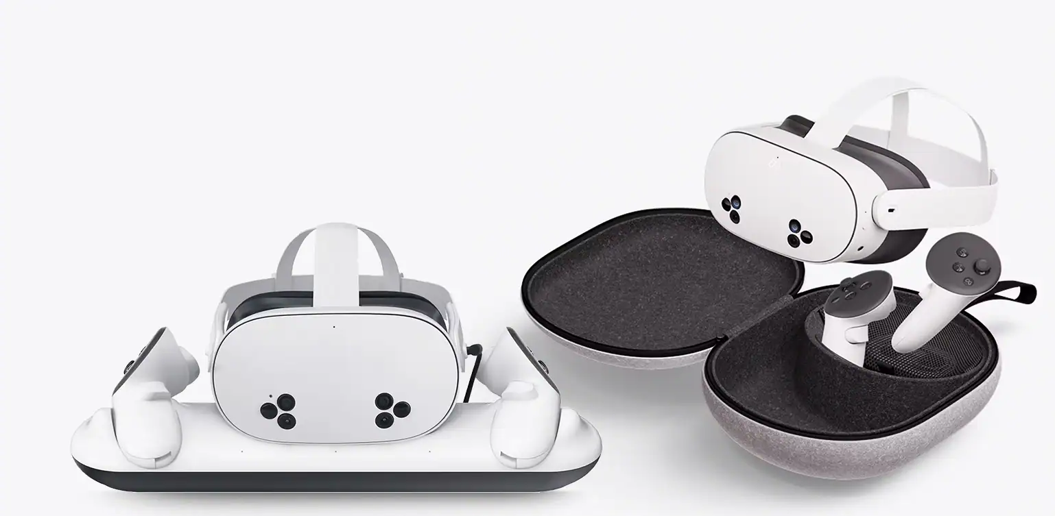 Virtual reality headset strap, charger and case