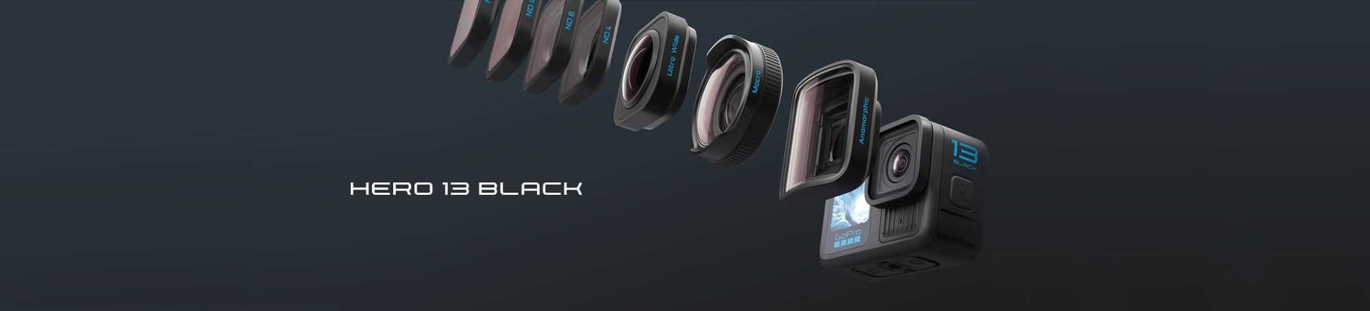 Hero 13 Black action camera and lenses