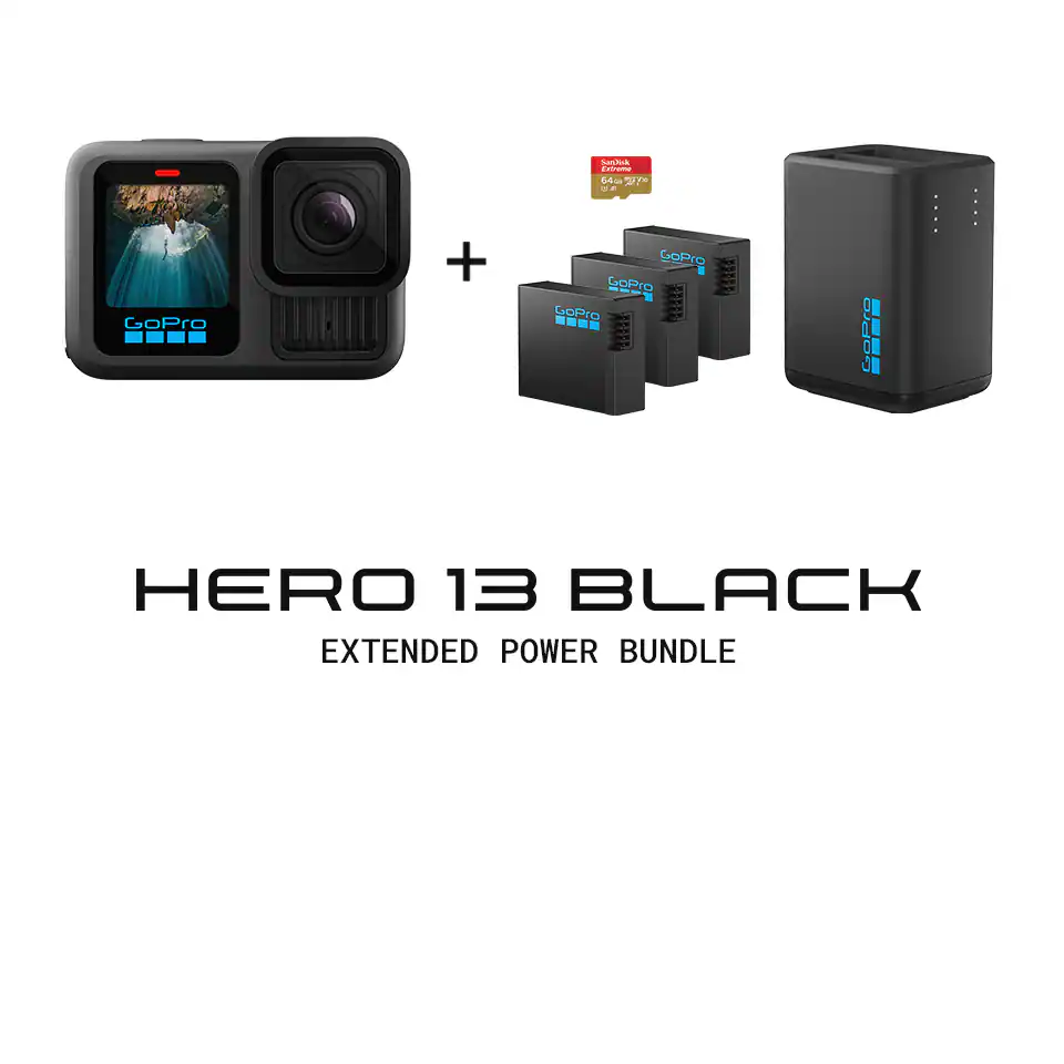 Hero 13 Black extended power action camera bundle with batteries and memory card
