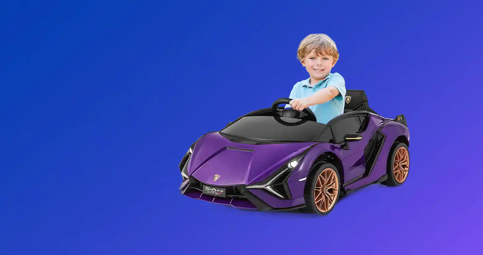 Child riding in toy vehicle