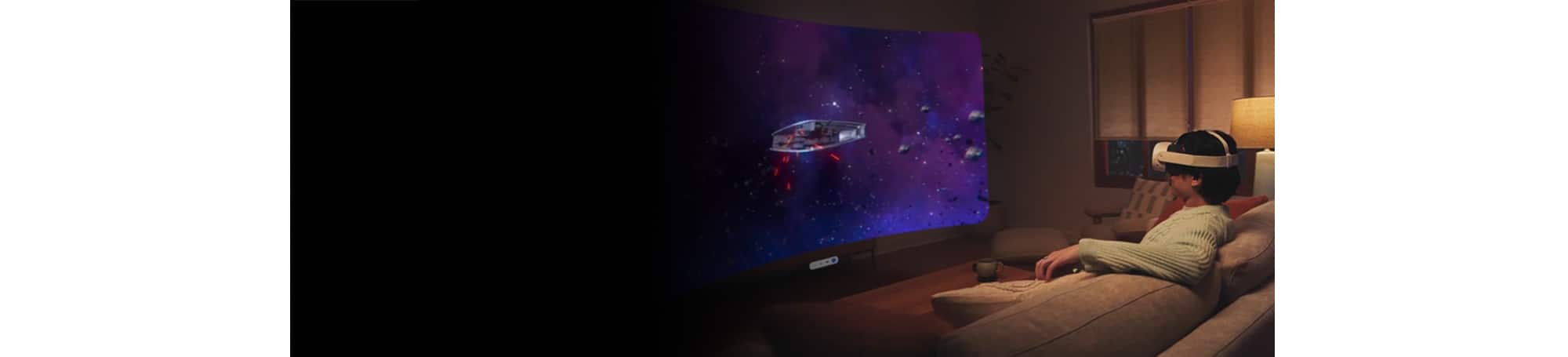 Person watching movie on virtual reality headset