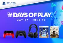 Sony days of play. May 27 through June 10. Video games and controller