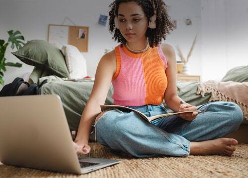 Student working on laptop