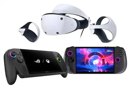VR headset, gaming controlers.