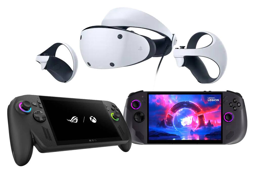 VR headset, gaming controlers.