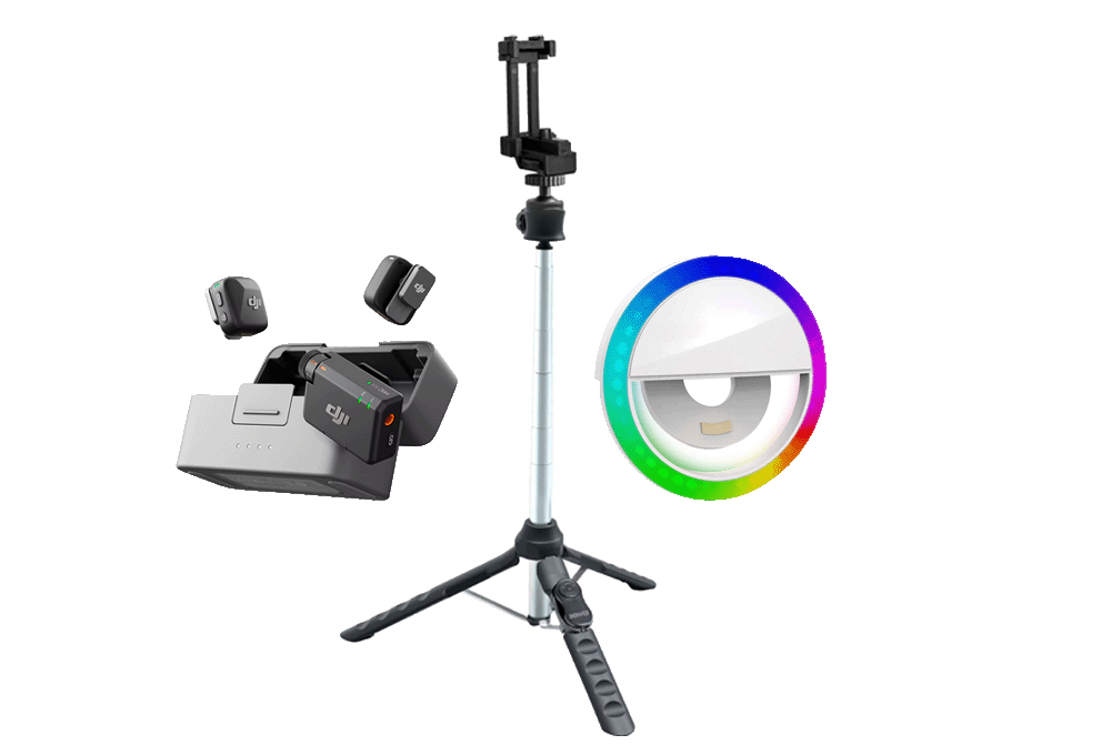 Light, tripod and microphone