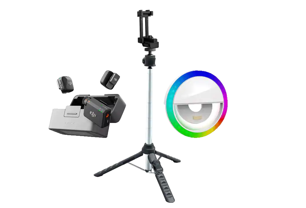Light, tripod and microphone