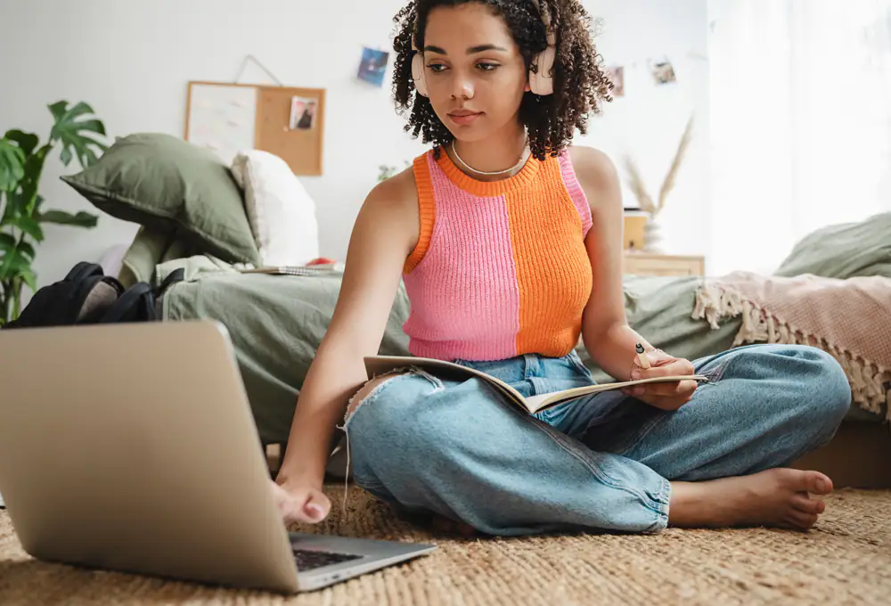 Student working on laptop