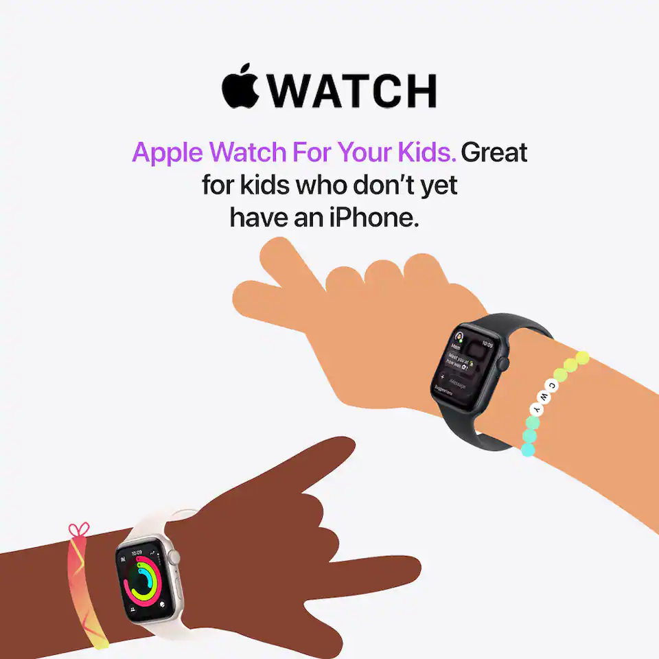 Apple Watch. illustration of kids wearing smart watches. Apple Watch For Your Kids. Great for kids who don’t yet have an iPhone.