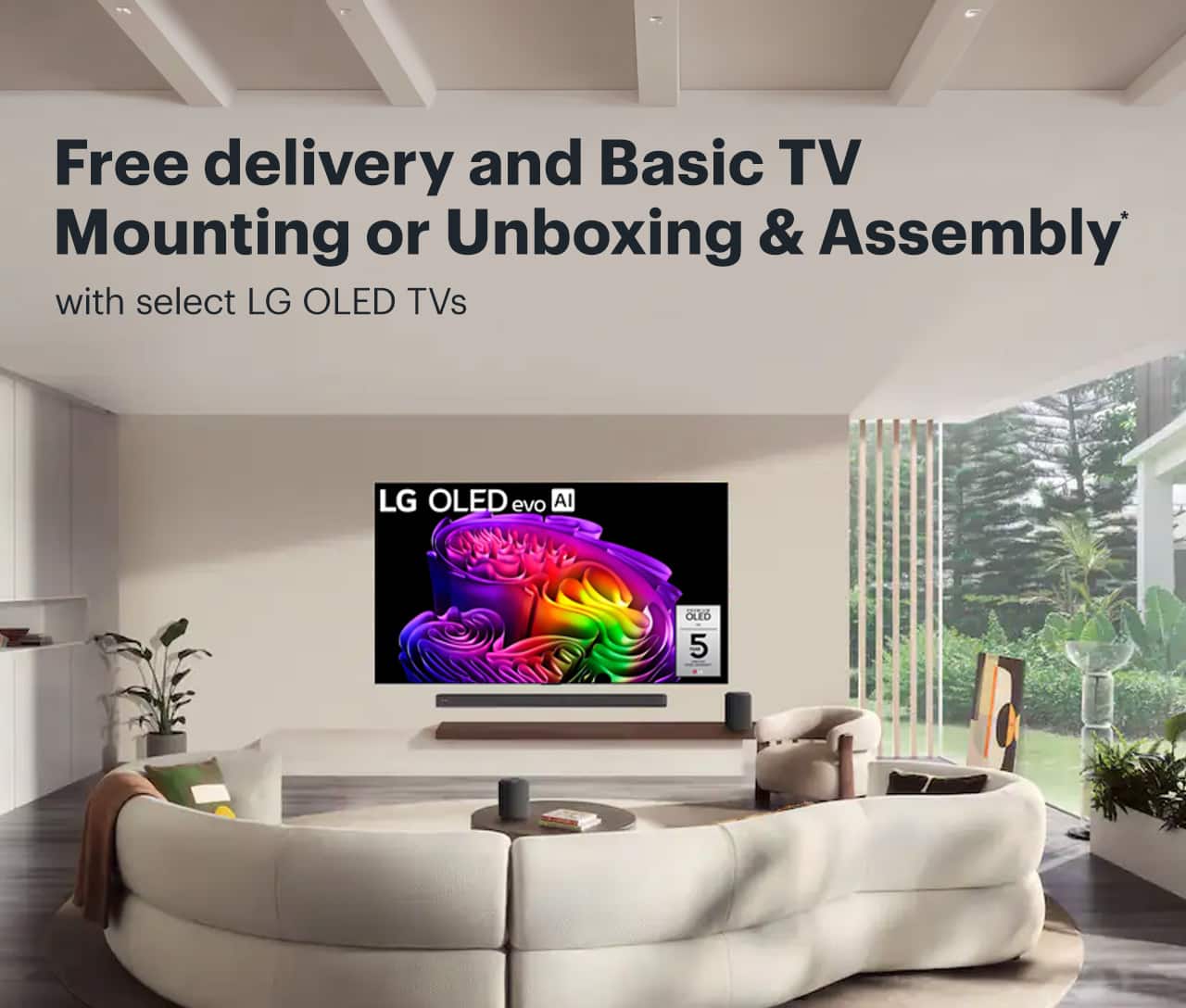 Free delivery and Basic TV Mounting or Unboxing & Assembly with select LG OLED TVs. Reference disclaimer.