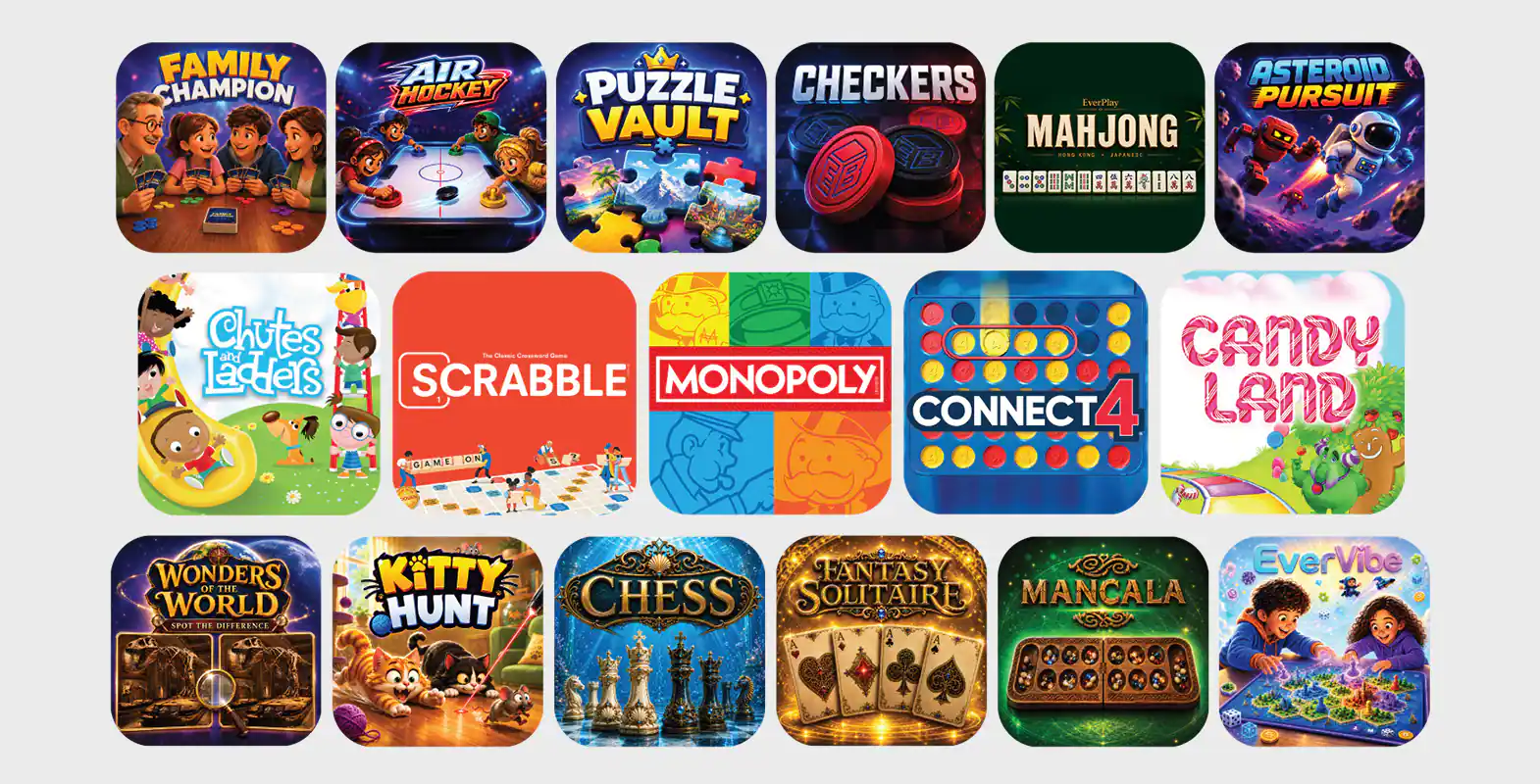 Connect 4, Candyland, Monopoly and other board games