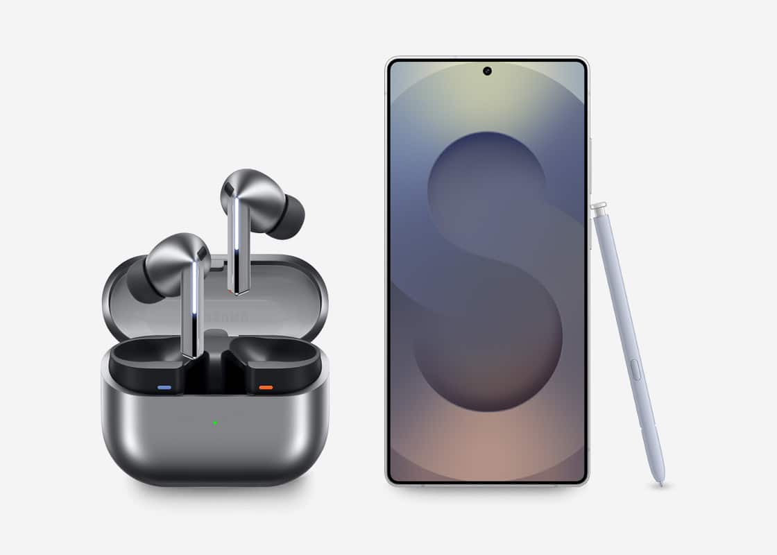 Samsung Galaxy phone and Galaxy Buds3 Pro.