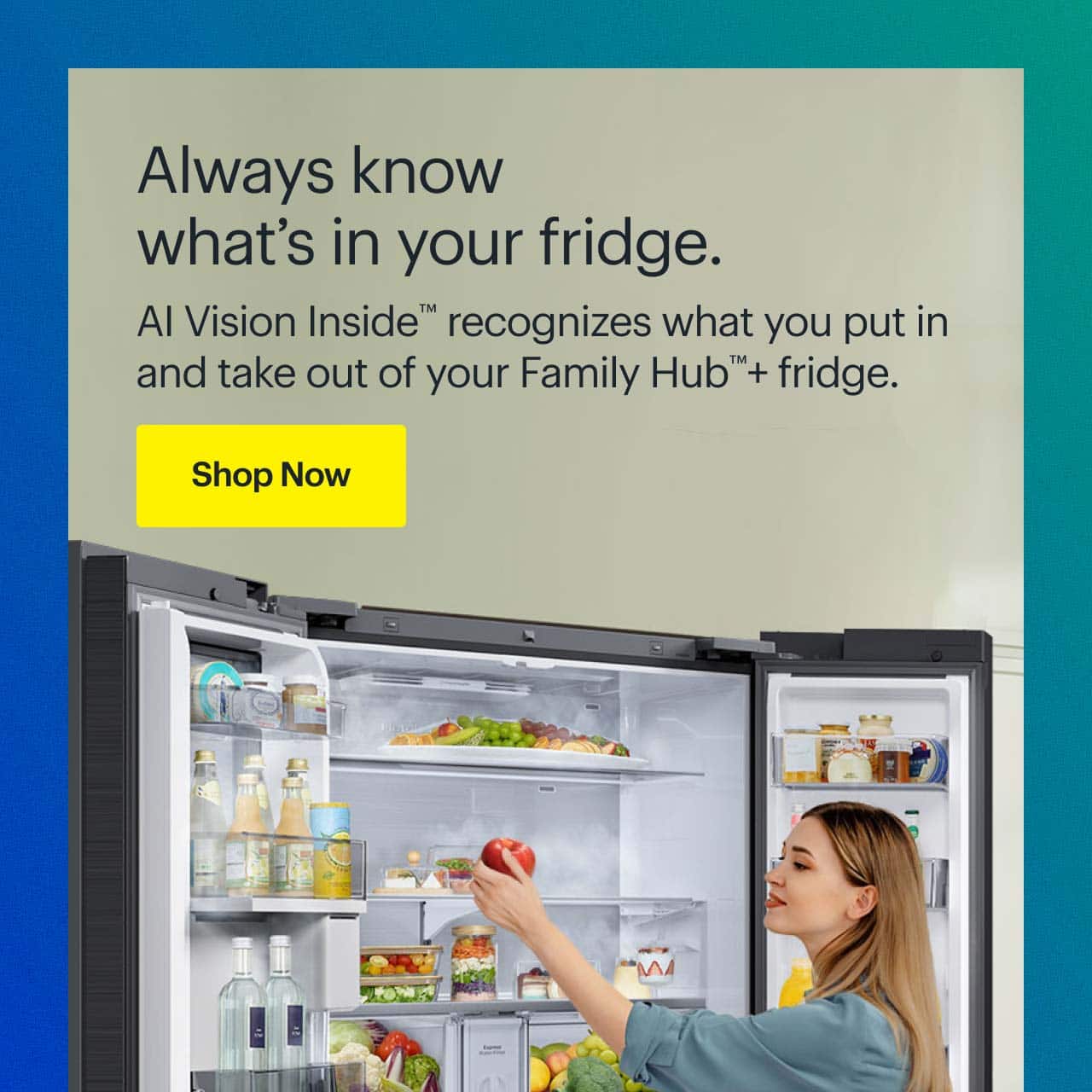 Person reaching into Samsung refrigerator.