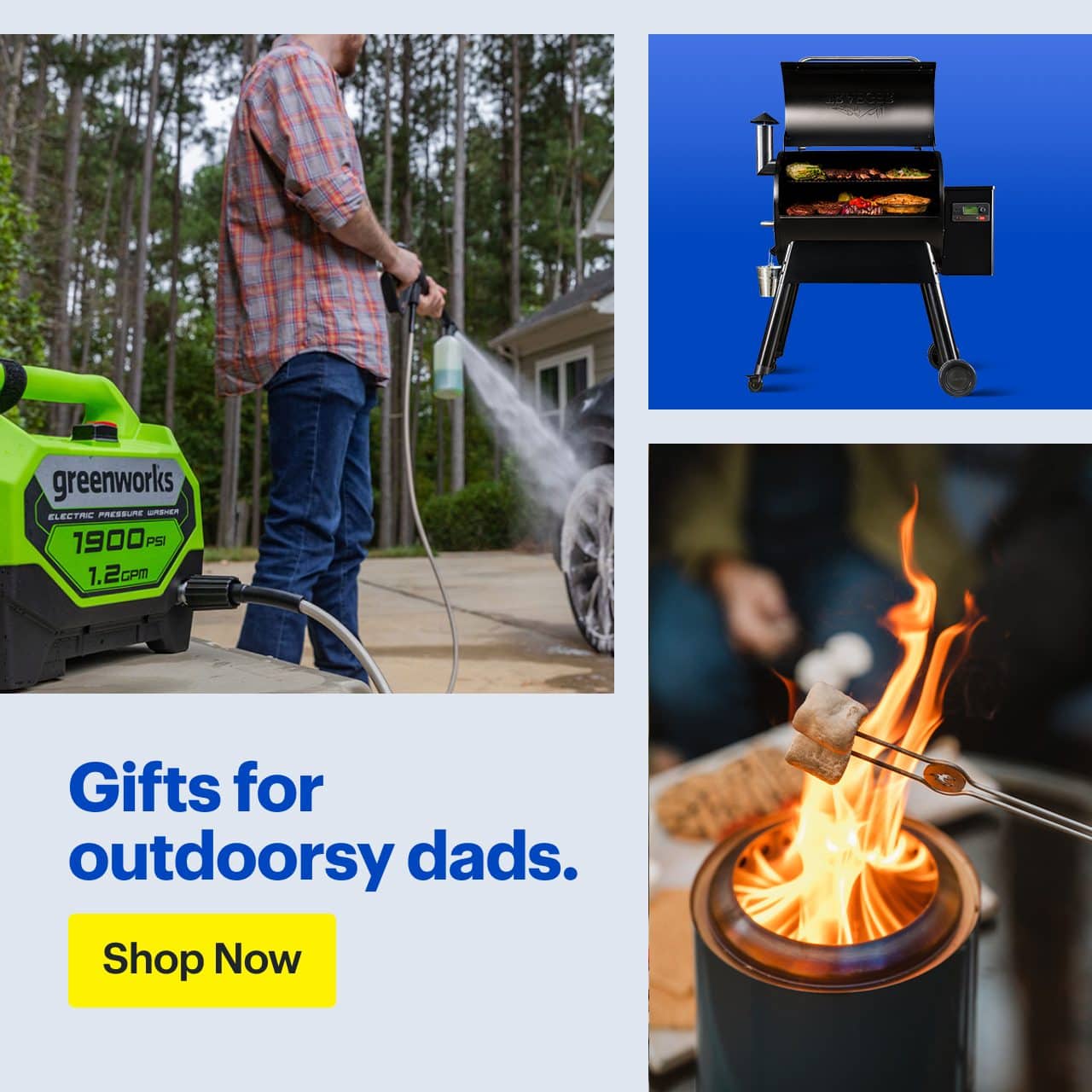Greenworks Pressure Washer. Grill. Solo Stove. 