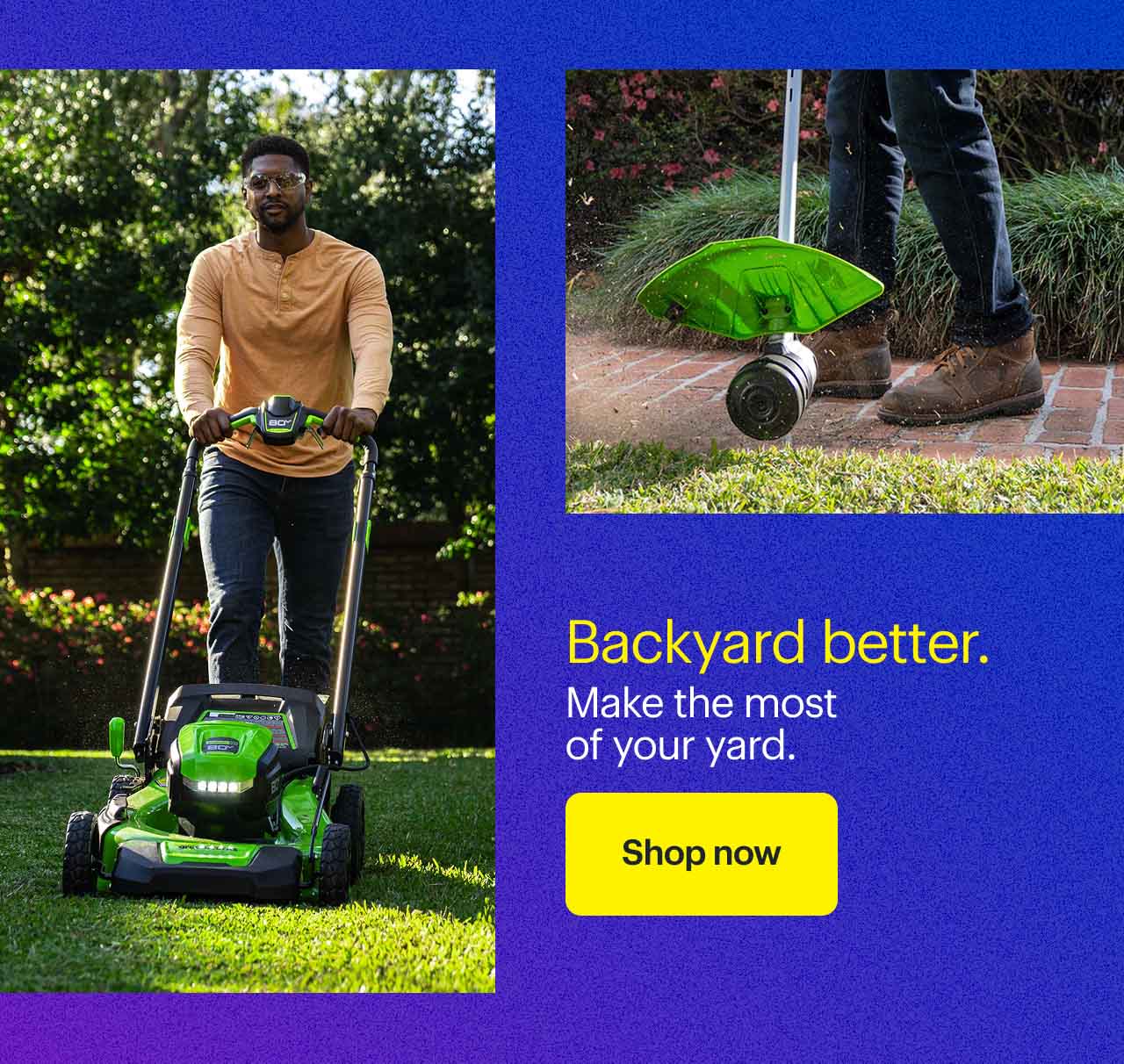 Greenworks Lawn Mower and Greenworks Trimmer.