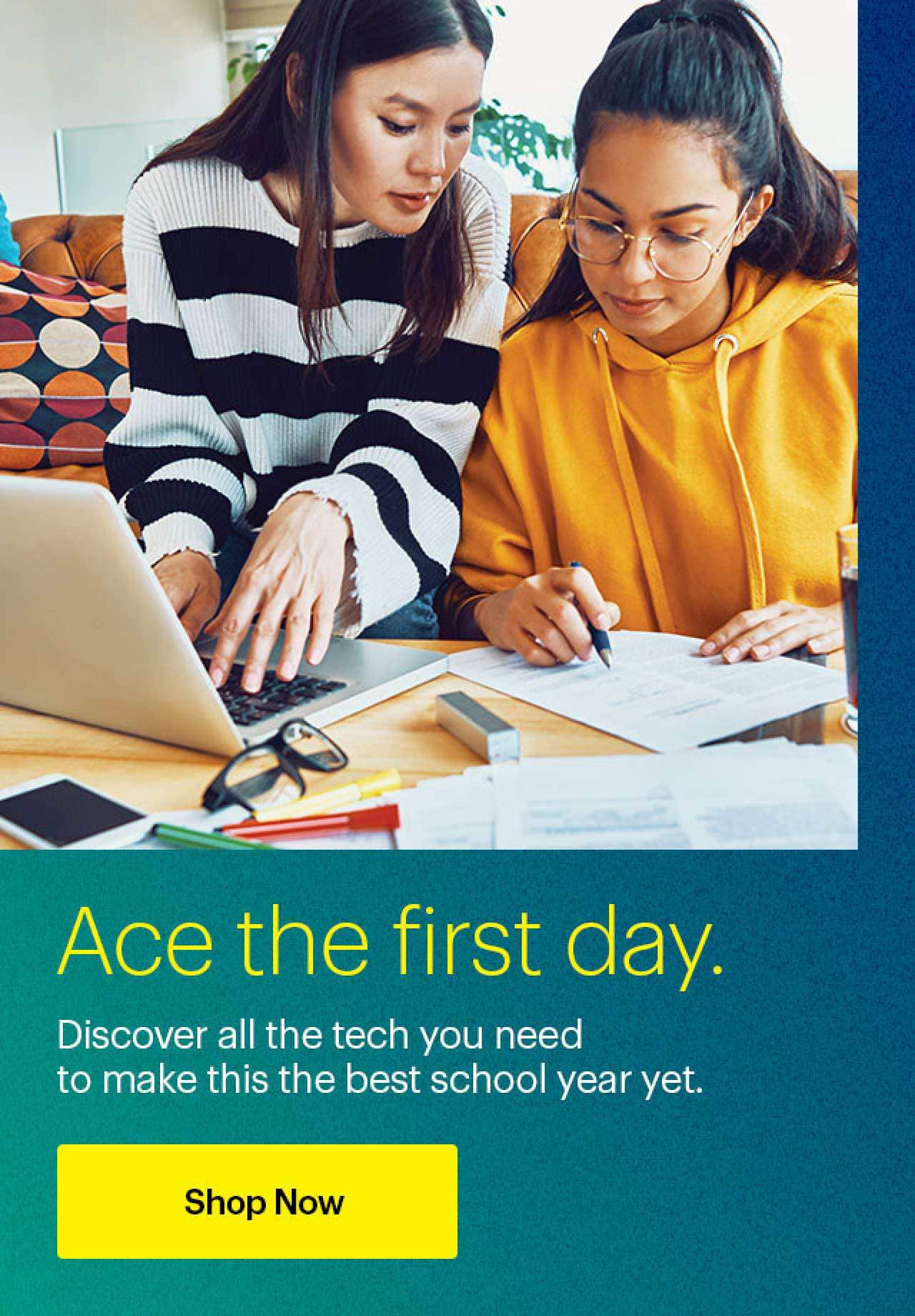  Ace the first day.  Two people studying together.