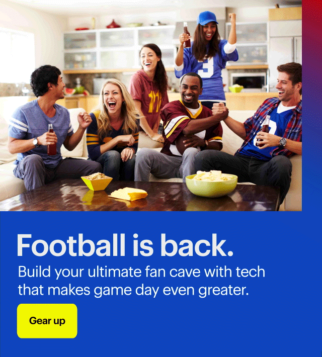 Football is back, rivalry is back, tailgating is back, the huddle is back, fumbling is back, blitzing is back.  People celebrating in living room.