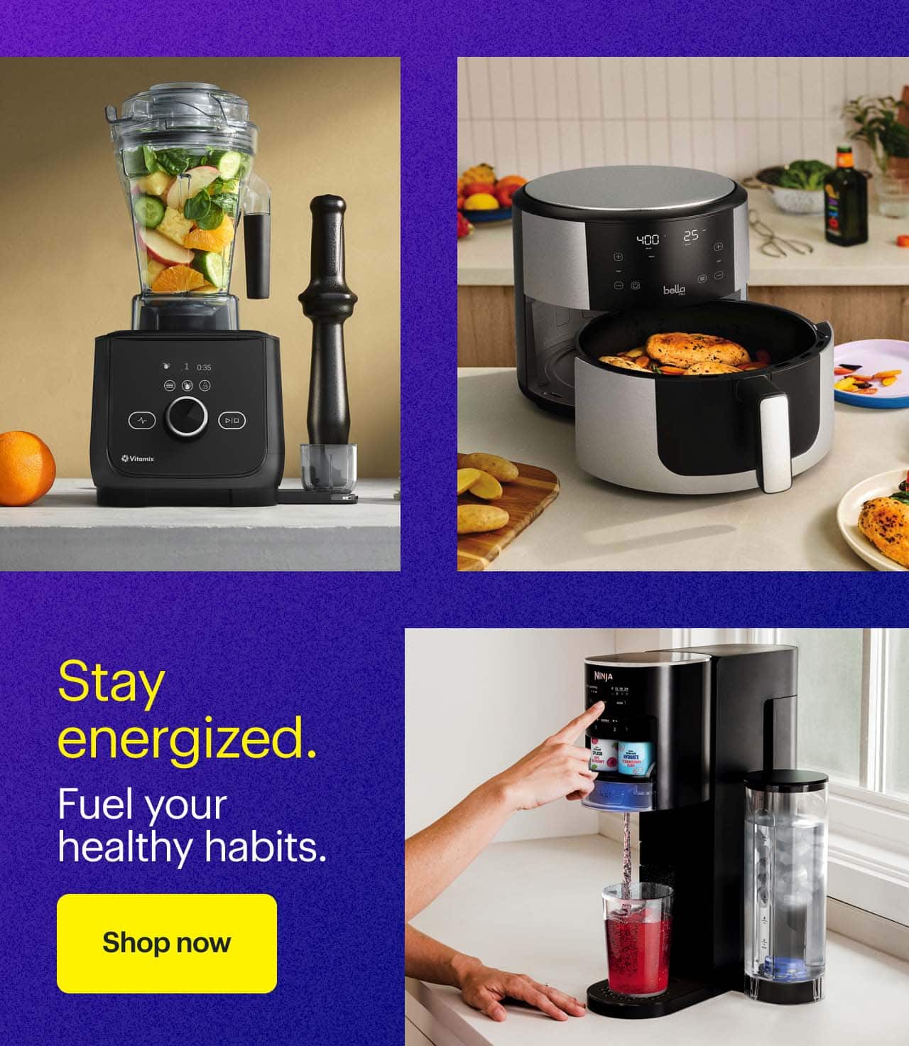 Vitamix Ascent X4 Blender. bella PRO  SmartCrisp 8-qt. Touchscreen Air Fryer. Ninja Thirsti Sparkling & Still Drink System. 