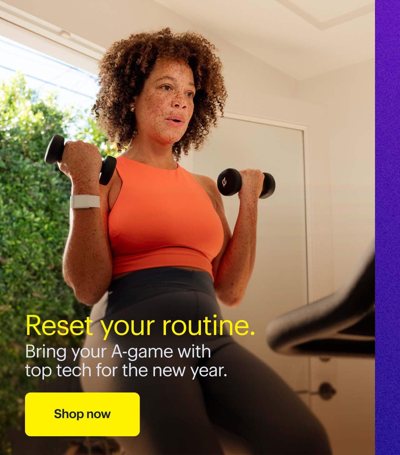 Reset your routine.  Person lifting arm weights. 