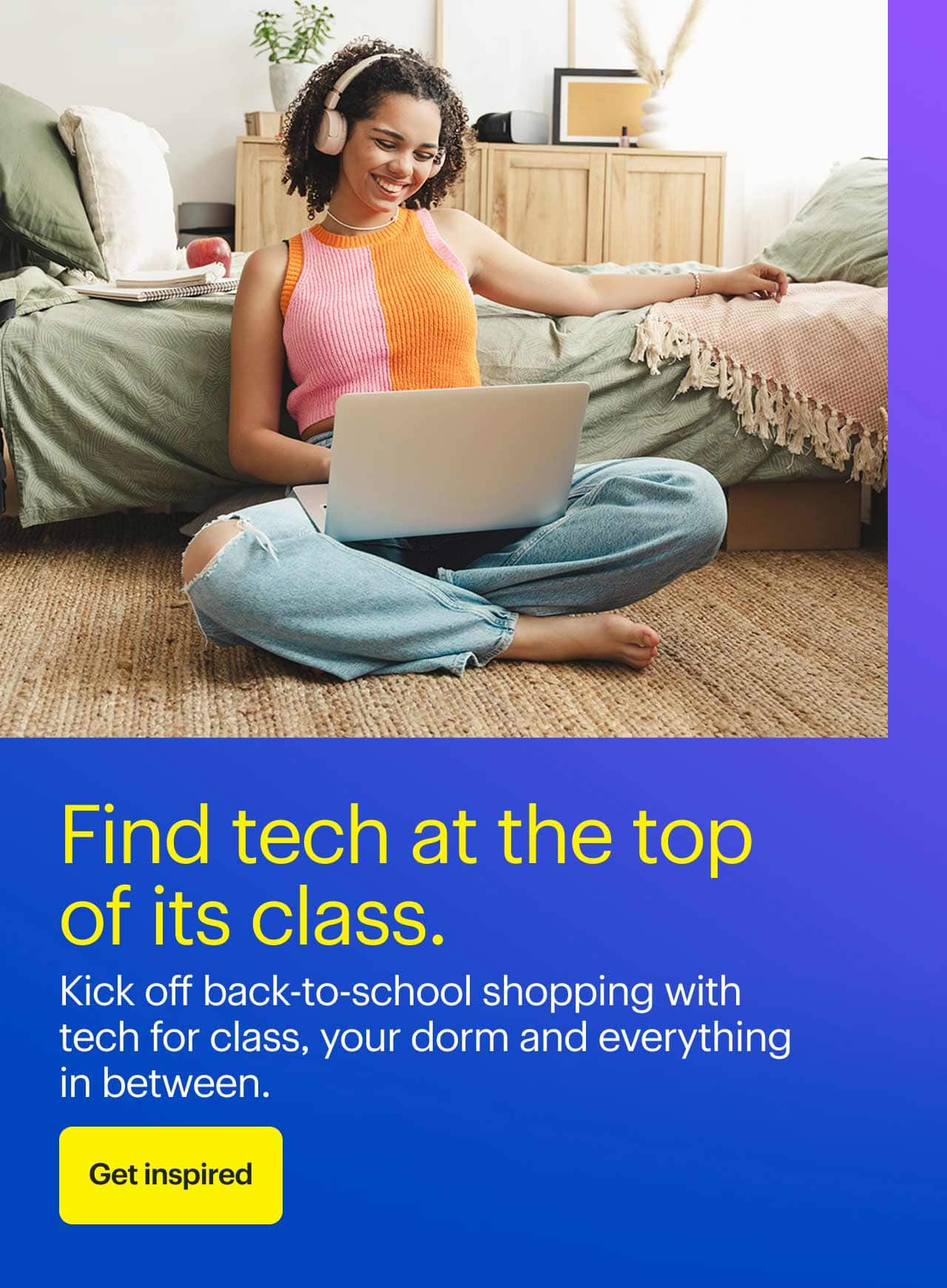 Find tech at the top of its class.  Person on their laptop in their bedroom.