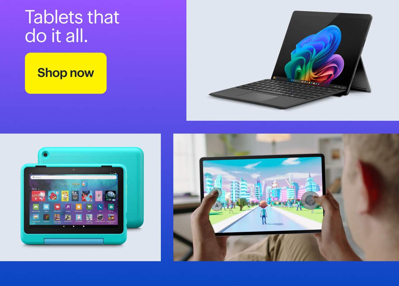 Amazon Fire HD 8 Kids Pro tablet, Microsoft Surface Pro, Galaxy Tab S10 FE.