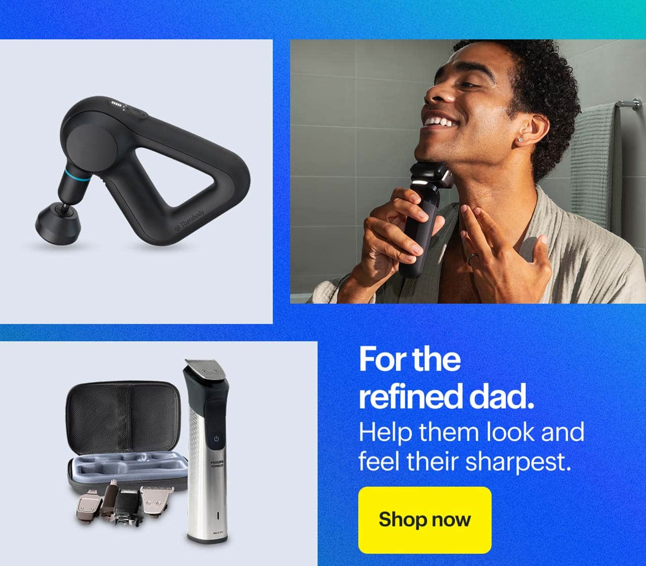 Therabody Theragun Prime G5, Manscaped The Chairman Pro Essentials Kit and Philips Norelco Multigroom Series 9000.