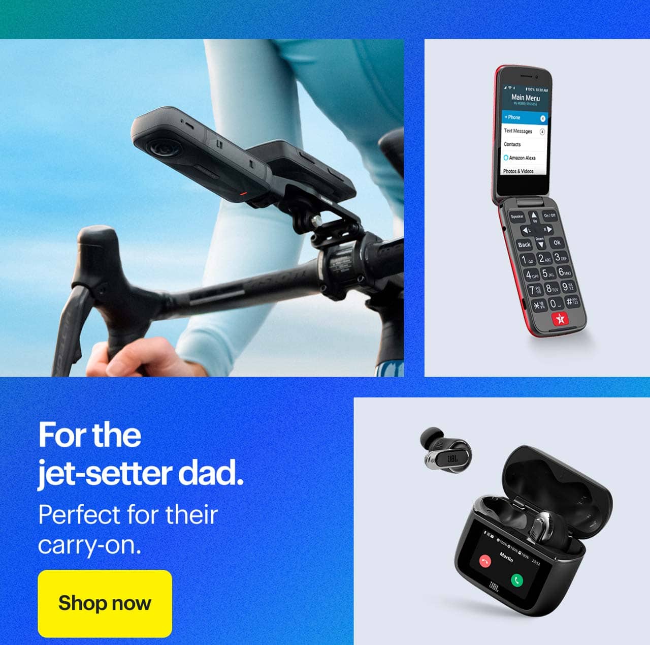 JBL Tour Pro 3 Wireless Earbuds, Lively Jitterbug Flip2 Cell Phone and Insta360 X5 360 Degree Digital Camera.